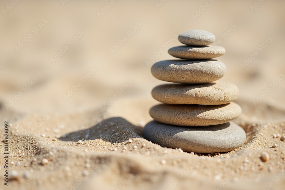 Pyramid made of round oval stones on the sand Pyramid made of round oval stones on the sand