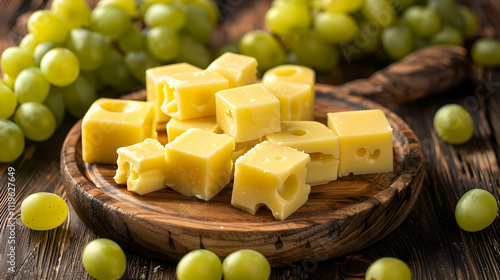 Delicious Cheese Cubes and Green Grapes Still Life Photo