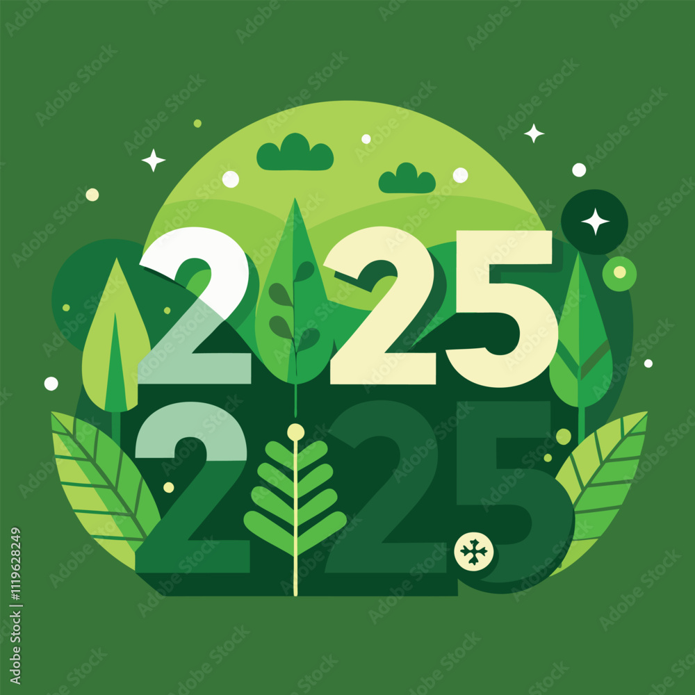 a Happy New Year 2025 graphic with a nature-inspired theme. a Happy New Year 2025 graphic with a nature-inspired theme.