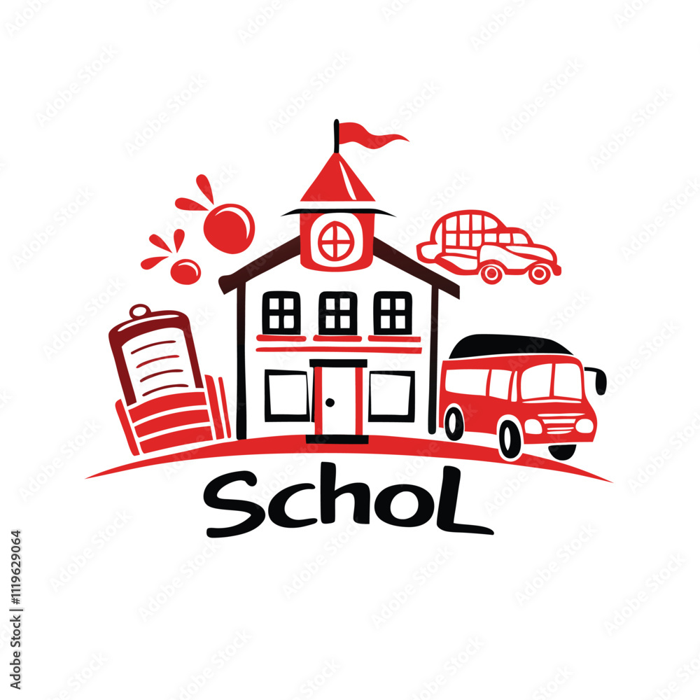 Fototapeta premium Outline Illustration of Scool Doodle, The image is simple and minimalistic,