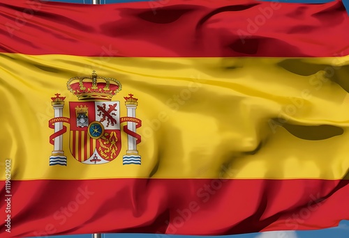 Waving Spanish Flag in Bright Sunlight