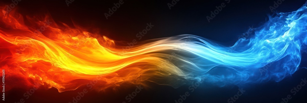 A vibrant swirl of orange flames and blue ice creates a stunning visual contrast A vibrant swirl of orange flames and blue ice creates a stunning visual contrast