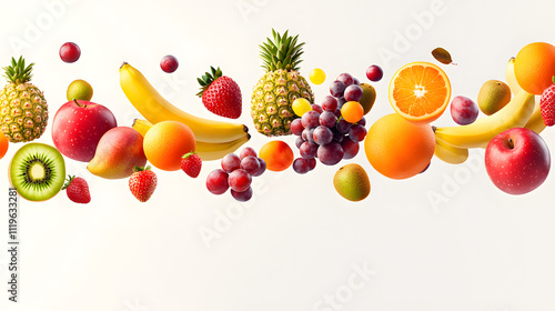 Fototapeta Naklejka Na Ścianę i Meble -  Vibrant flying fruits illustration, fresh and dynamic tropical art