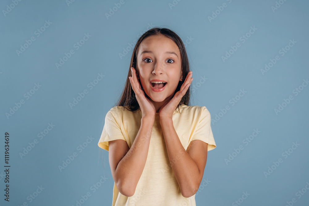 Surprised, shocked. Young girl is against background Surprised, shocked. Young girl is against background