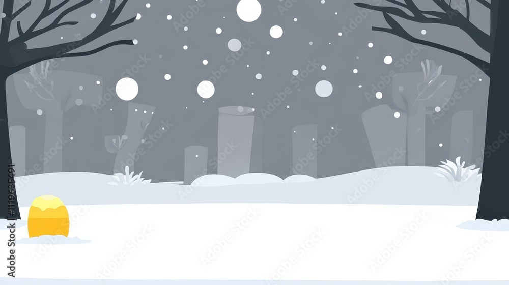 Fototapeta premium Serene Winter Landscape with Snowfall and Bare Trees in a Minimalist Style