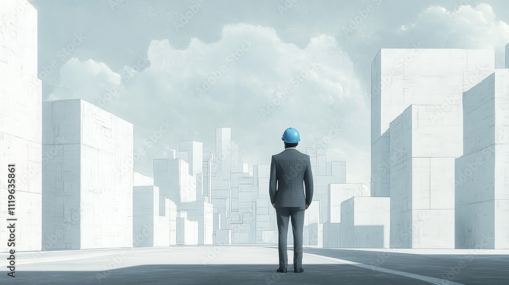 Architect viewing futuristic city model. (1)