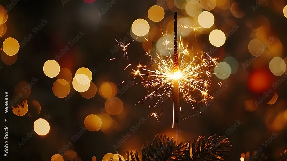 Fototapeta premium A sparkler ignites in a celebration, illuminating the festive atmosphere around it. Generative AI.