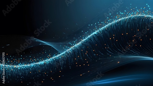Abstract digital wave background with vibrant gradient colors and glowing dots forming a flowing, futuristic pattern.