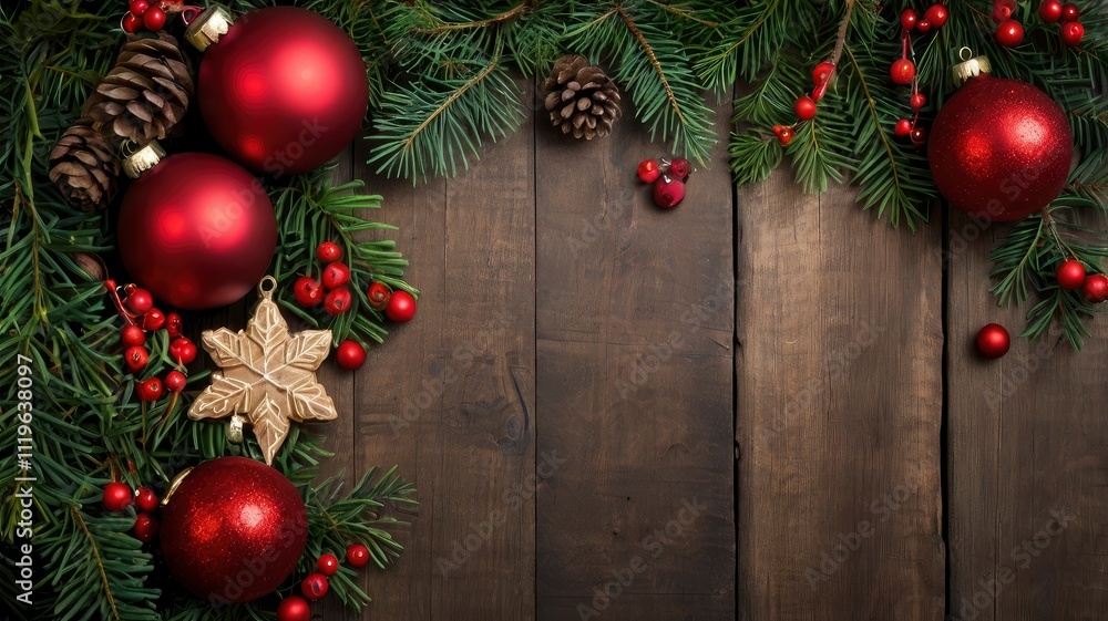 Chirstmas background with leaves and ornaments Chirstmas background with leaves and ornaments
