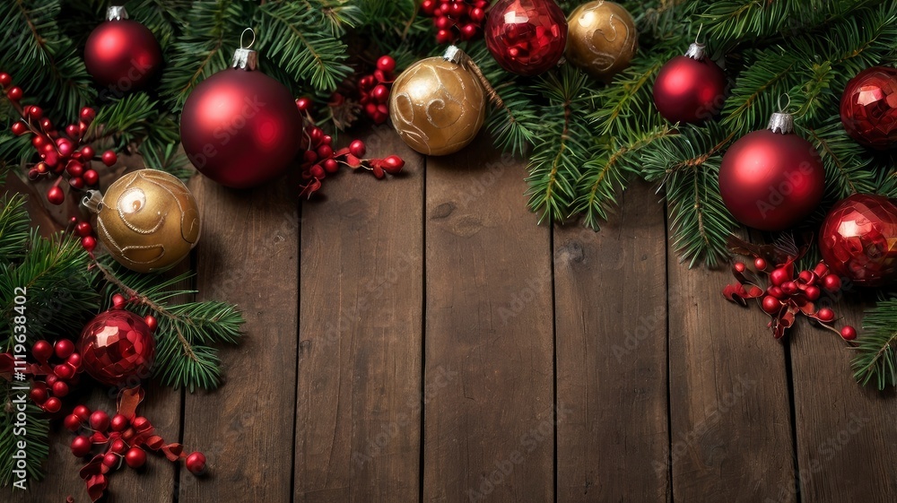 Chirstmas background with leaves and ornaments Chirstmas background with leaves and ornaments
