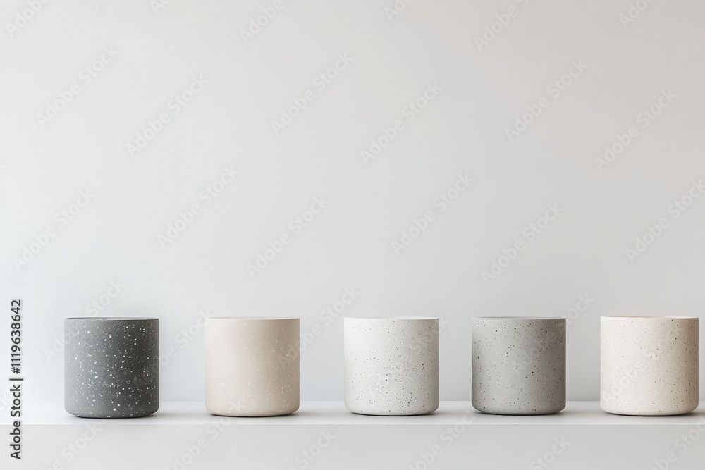 Decorative stone objects and vase with dried flowers on a minimalist shelf Decorative stone objects and vase with dried flowers on a minimalist shelf