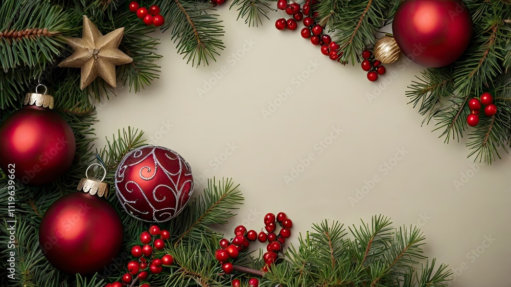 Chirstmas background with leaves and ornaments Chirstmas background with leaves and ornaments