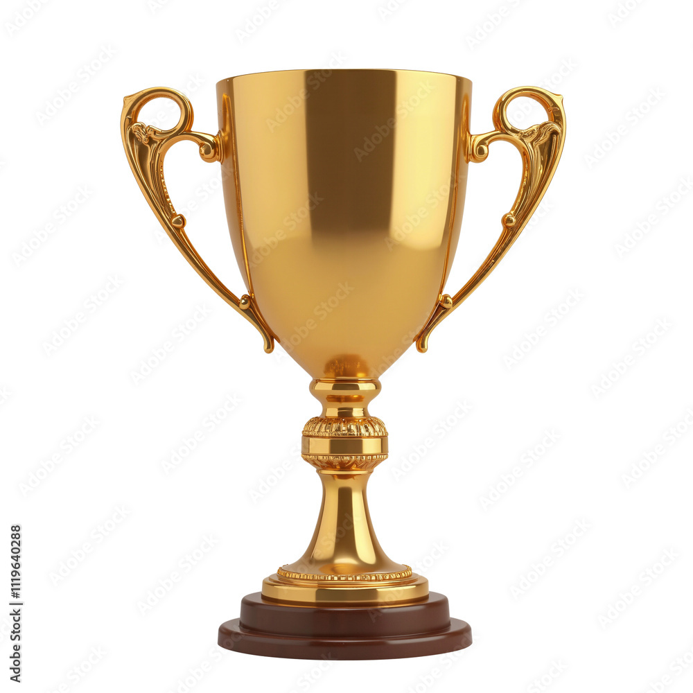 Shiny Gold Trophy on Wooden Base for Awards and Achievements Shiny Gold Trophy on Wooden Base for Awards and Achievements