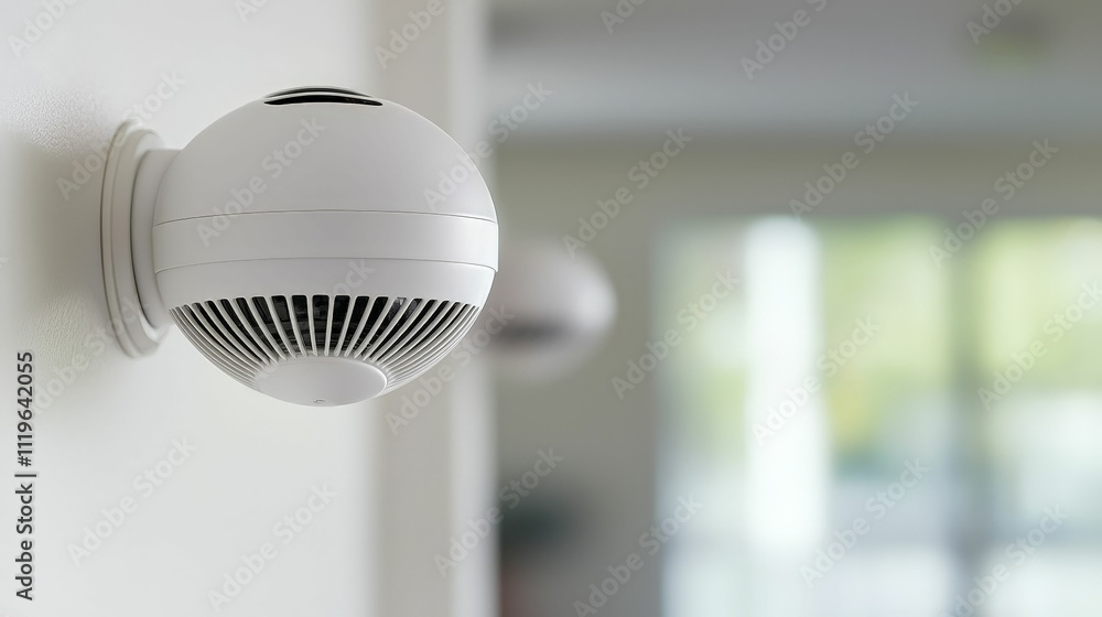 Smart home device mounted on a wall for air quality monitoring and comfort. Smart home device mounted on a wall for air quality monitoring and comfort.