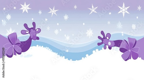 Whimsical Winter Background with Snowflakes and Bows in Purple and Blue Tones for Festive Designs photo