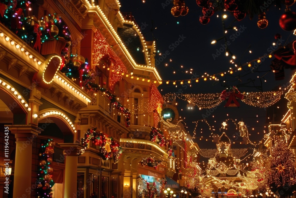 Obraz premium House decorated with colorful lights in christmas time