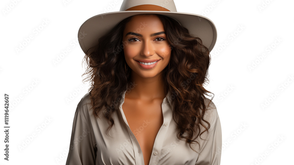 Smiling Latin woman in a white shirt using her smartphone, perfect for lifestyle or tech-themed visuals, isolated on transparent background. Smiling Latin woman in a white shirt using her smartphone, perfect for lifestyle or tech-themed visuals, isolated on transparent background.
