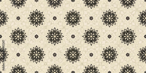 Elegant Black and Beige Floral Pattern Design for Textiles