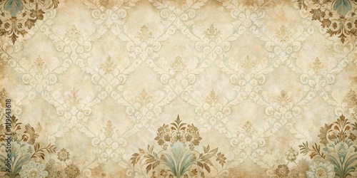 Elegant Antique Damask Pattern Wallpaper Design with Floral Accents