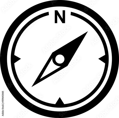 Monochrome navigational compass with cardinal direction of North, East, West, South. Geographical position, cartography and navigation. Nautical chart in flat style isolated on transparent background.