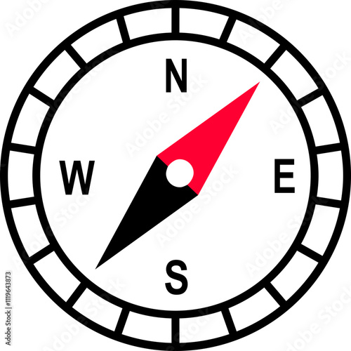 Monochrome navigational compass with cardinal direction of North, East, West, South. Geographical position, cartography and navigation. Nautical chart in flat style isolated on transparent background.
