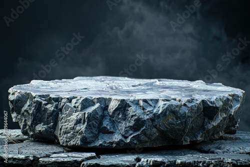 A single rock platform stands out against a dark  smoky background. background removed