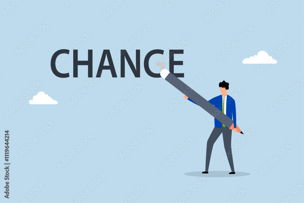 Turn change into chance, clever businessman employing an eraser to transform letters from change into chance. Turn change into chance, clever businessman employing an eraser to transform letters from change into chance.