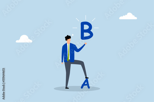 Plan B, Assured businessman chief shows Plan B while positioned on vintage A.