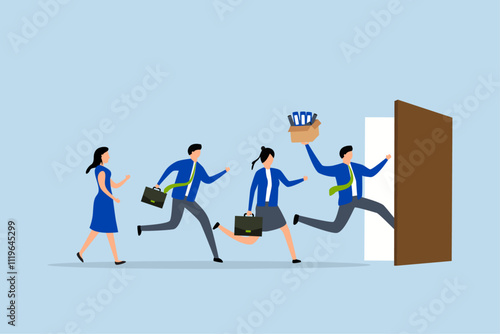 Great resignation, Employees in business resign and exit through the door. 