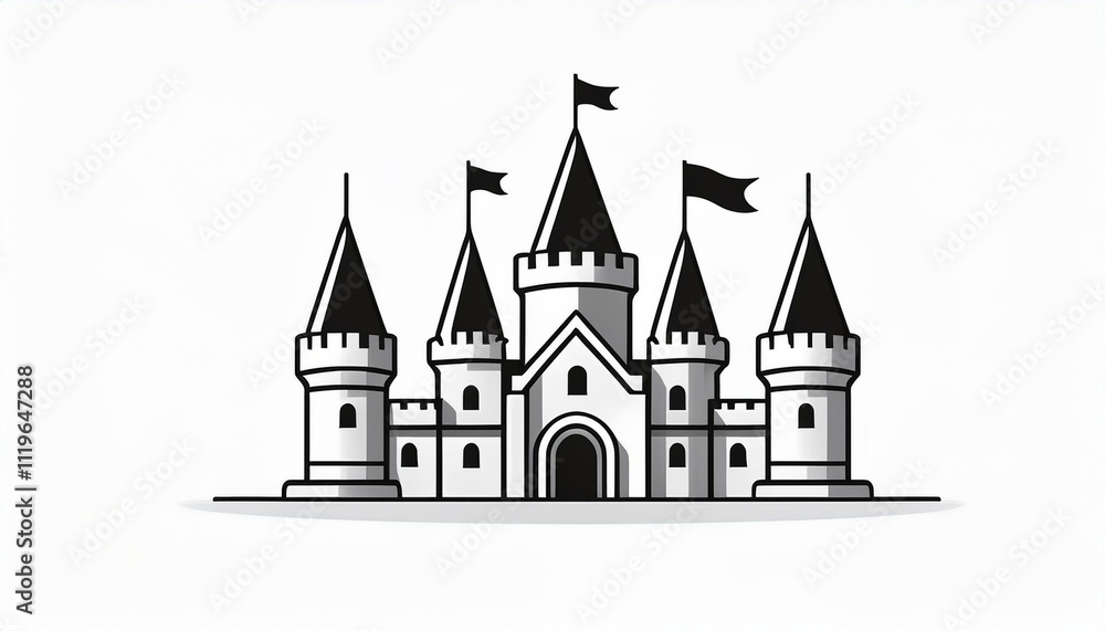 Obraz premium Castle cartoon symple style outline icon historical building 