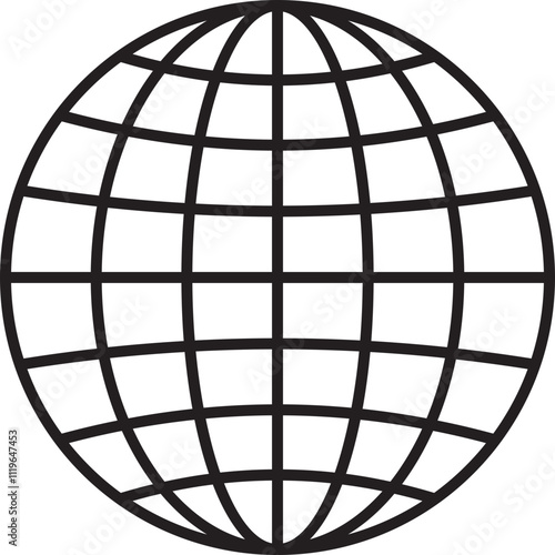 World globe icon. Earth globe sign. World globe grids in circle form. Linear striped spheres, earth latitude and longitude line grid. World planet earth icon - stock vector.