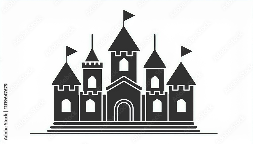 Fototapeta premium Castle cartoon symple style outline icon historical building 