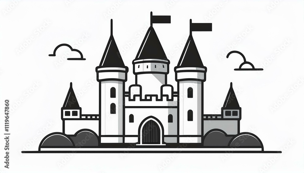 Fototapeta premium Castle cartoon symple style outline icon historical building 