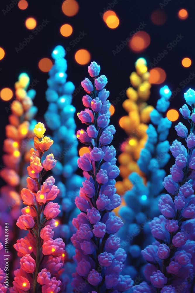 Magical Evening Garden, Wildflowers in Soft Pink, Yellow  Blue with Whimsical Bokeh