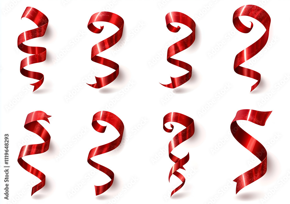 Red ribbon streamers isolated on a white background Red ribbon streamers isolated on a white background