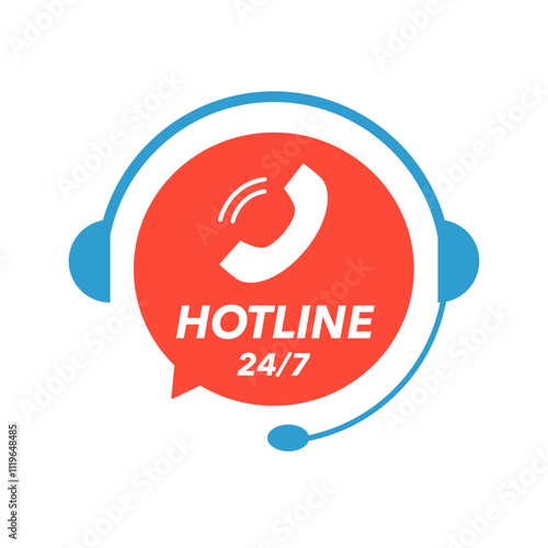 Customer support service icon. Support service with headphones. Call center 24-7. Concept of client consultation, hotline, contact us, service center, feedback. Online tech support vector illustration