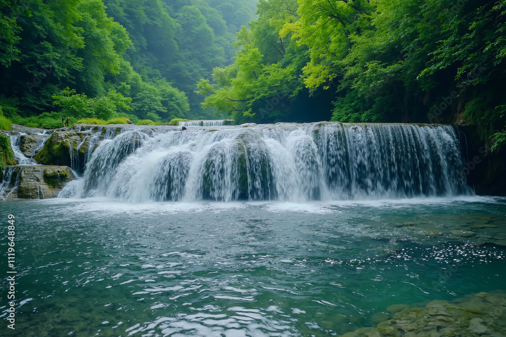 A small waterfall in the middle of a lush green forest A small waterfall in the middle of a lush green forest