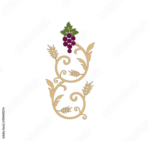Embroidery design Bunch of grapes with wheat catholic church