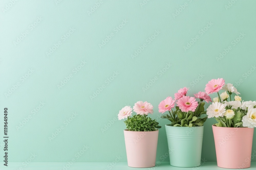 Vibrant potted plants arranged against a soft green wall for a fresh indoor look Vibrant potted plants arranged against a soft green wall for a fresh indoor look