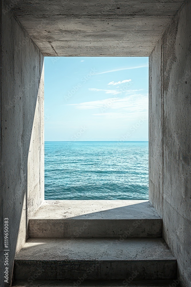A concrete room offering a view of the sea. A concrete room offering a view of the sea.