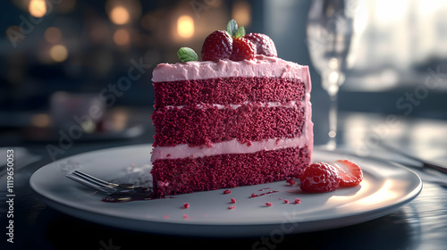 Delicious Red Velvet Cake Slice 3D Illustration