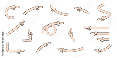 様々な方向を指差す手の指示棒のような矢印のベクターイラストセット