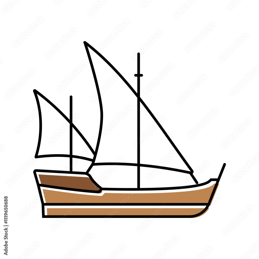 Obraz premium caravel ancient ship color icon vector. caravel ancient ship sign. isolated symbol illustration