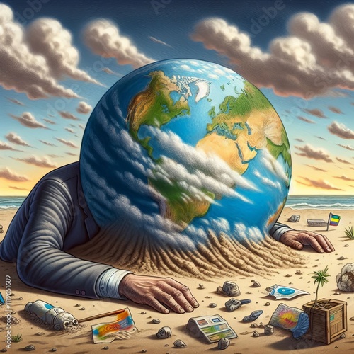 Climate Change Denial A person with their head in the sand ignor photo