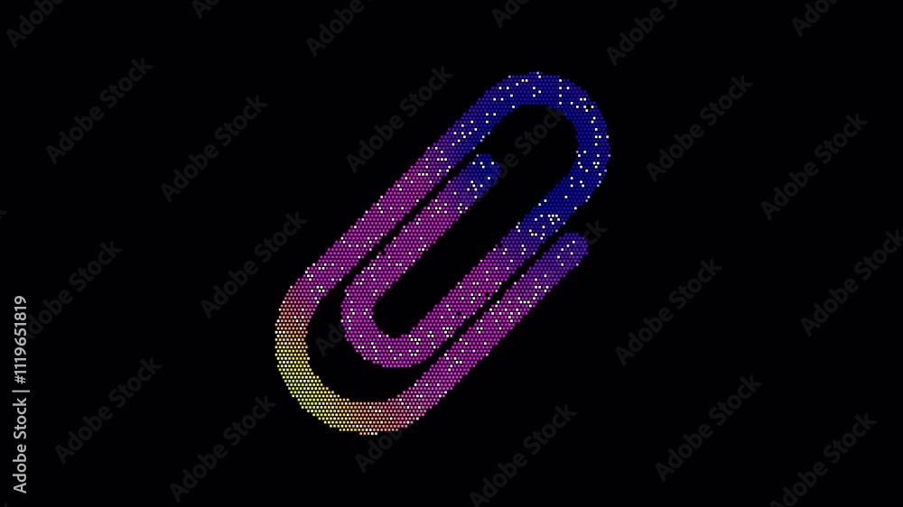 Icon paperclip is made up of LED square shapes that shimmer and flicker. There are black dead diodes. In-Out looped. Alpha BW at the end Icon paperclip is made up of LED square shapes that shimmer and flicker. There are black dead diodes. In-Out looped. Alpha BW at the end