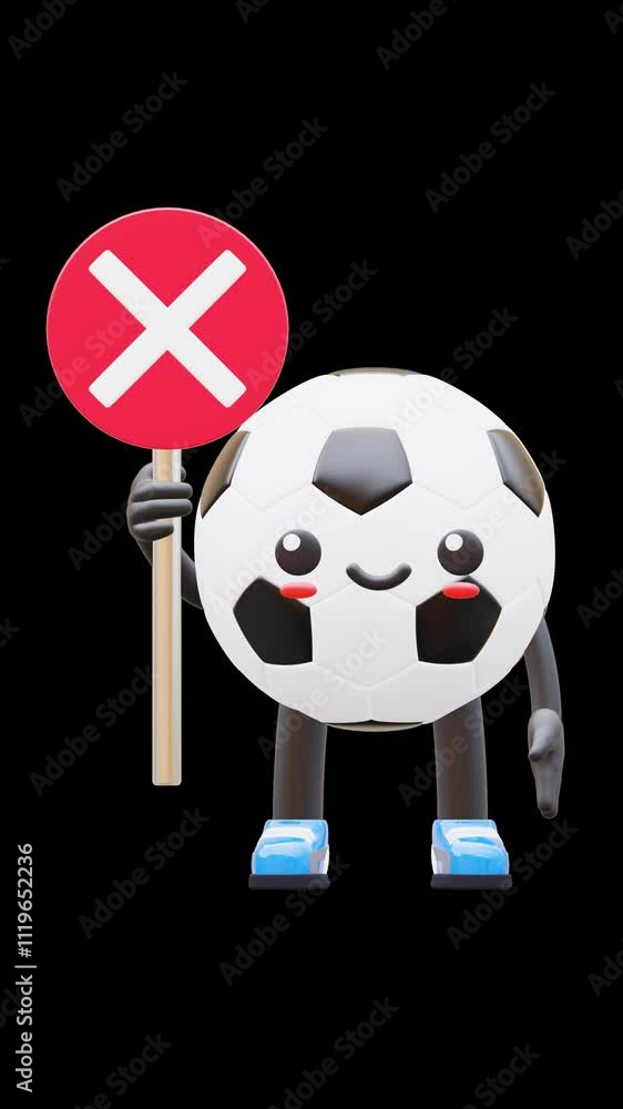 3D soccer ball Character Holding Wrong Sign Suitable For Mistake And ...