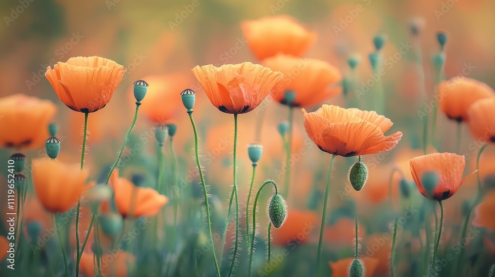 Obraz premium A field of vibrant orange poppies in full bloom