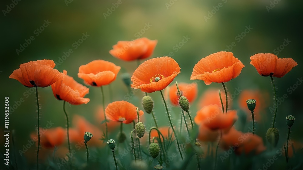 Obraz premium A field of vibrant orange poppies in full bloom