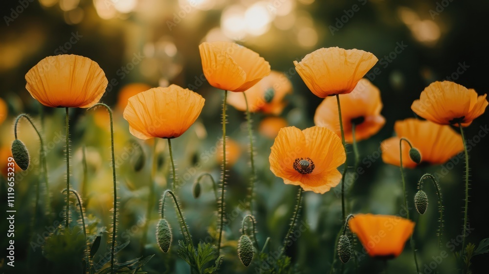 Obraz premium A field of vibrant orange poppies in full bloom