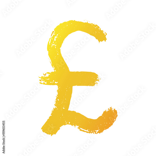 Hand drawn british pound Gold currency symbol Brush stroke doodle Single element for design